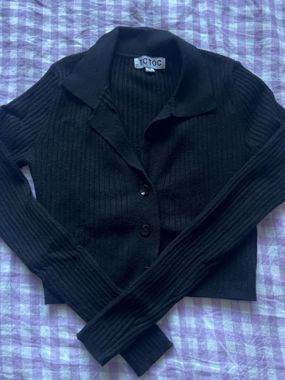 TIC TOC Black Ribbed Button Cardigan